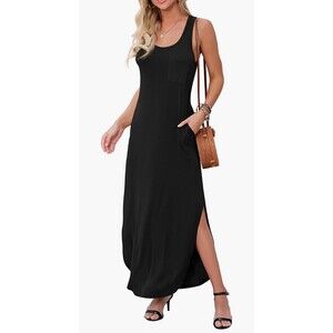 Long Cover Up Slit Casual Floral Print Maxi Dresses with Pocket Sz M